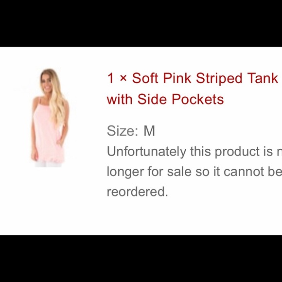 Cherish Pink/White Striped Tank W/Side Pockets (M) - Picture 10 of 10